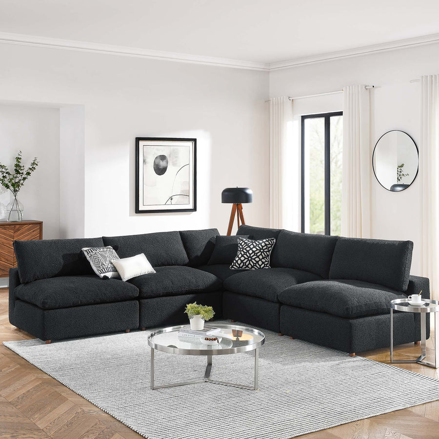 Linden 5-Piece Down Filled Overstuffed Boucle Fabric Sectional Sofa in Black