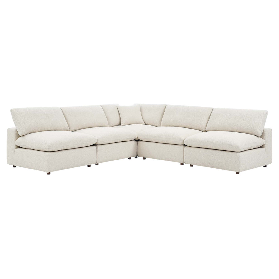 Linden 5-Piece Down Filled Overstuffed Boucle Fabric Sectional Sofa in Ivory