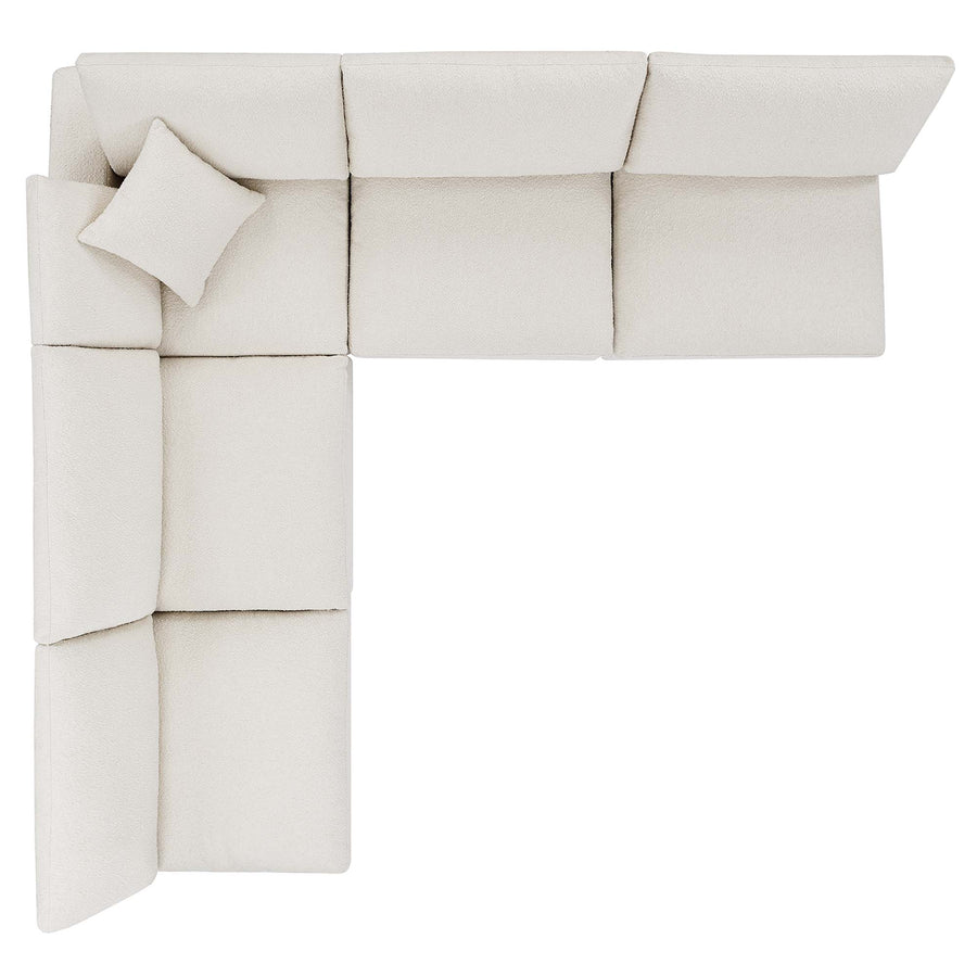Linden 5-Piece Down Filled Overstuffed Boucle Fabric Sectional Sofa in Ivory