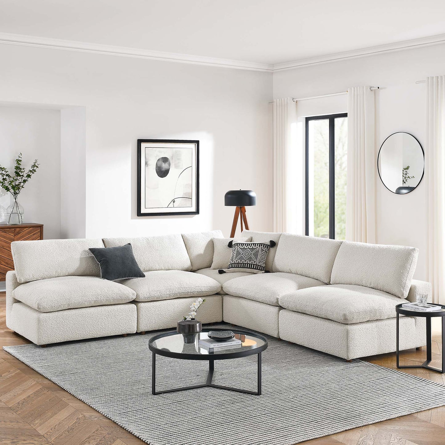 Commix 5-Piece Down Filled Overstuffed Boucle Fabric Sectional Sofa by Furniture For America