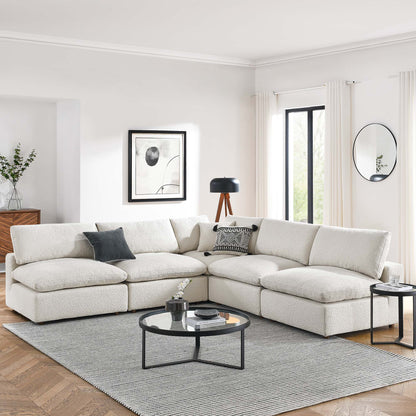 Commix 5-Piece Down Filled Overstuffed Boucle Fabric Sectional Sofa by Furniture For America