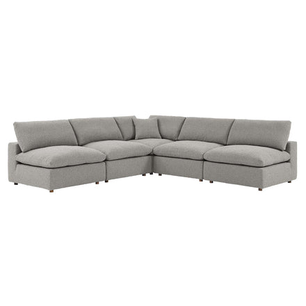Commix 5-Piece Down Filled Overstuffed Boucle Fabric Sectional Sofa in Light Gray