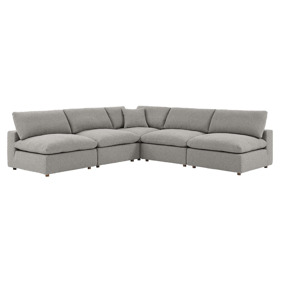 Linden 5-Piece Down Filled Overstuffed Boucle Fabric Sectional Sofa in Light Gray