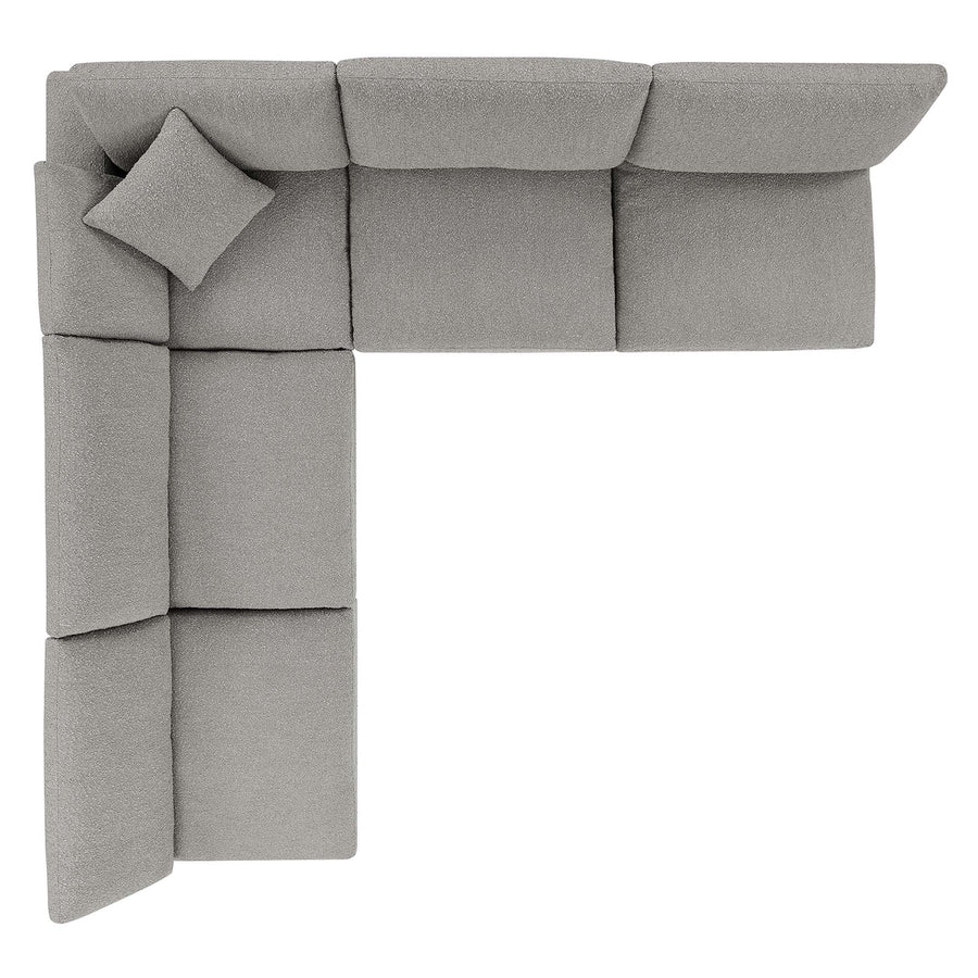 Linden 5-Piece Down Filled Overstuffed Boucle Fabric Sectional Sofa in Light Gray