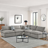 Linden 5-Piece Down Filled Overstuffed Boucle Fabric Sectional Sofa in Light Gray