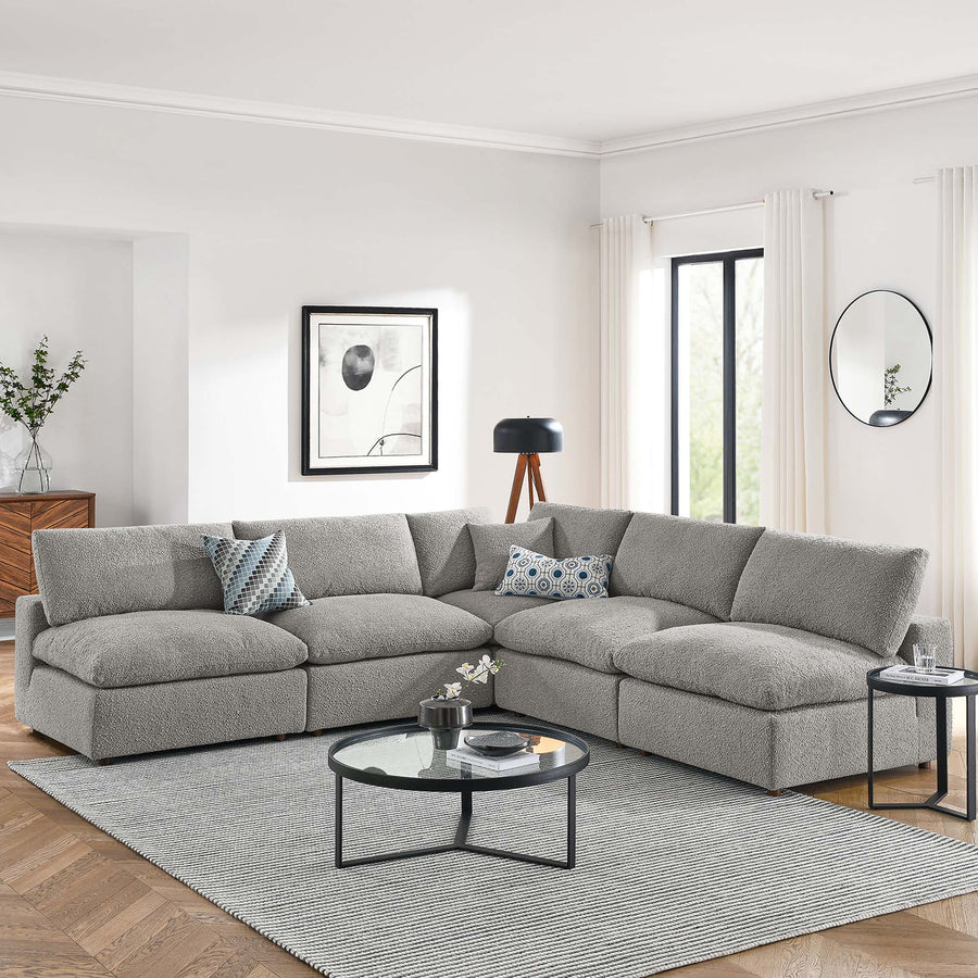 Linden 5-Piece Down Filled Overstuffed Boucle Fabric Sectional Sofa in Light Gray