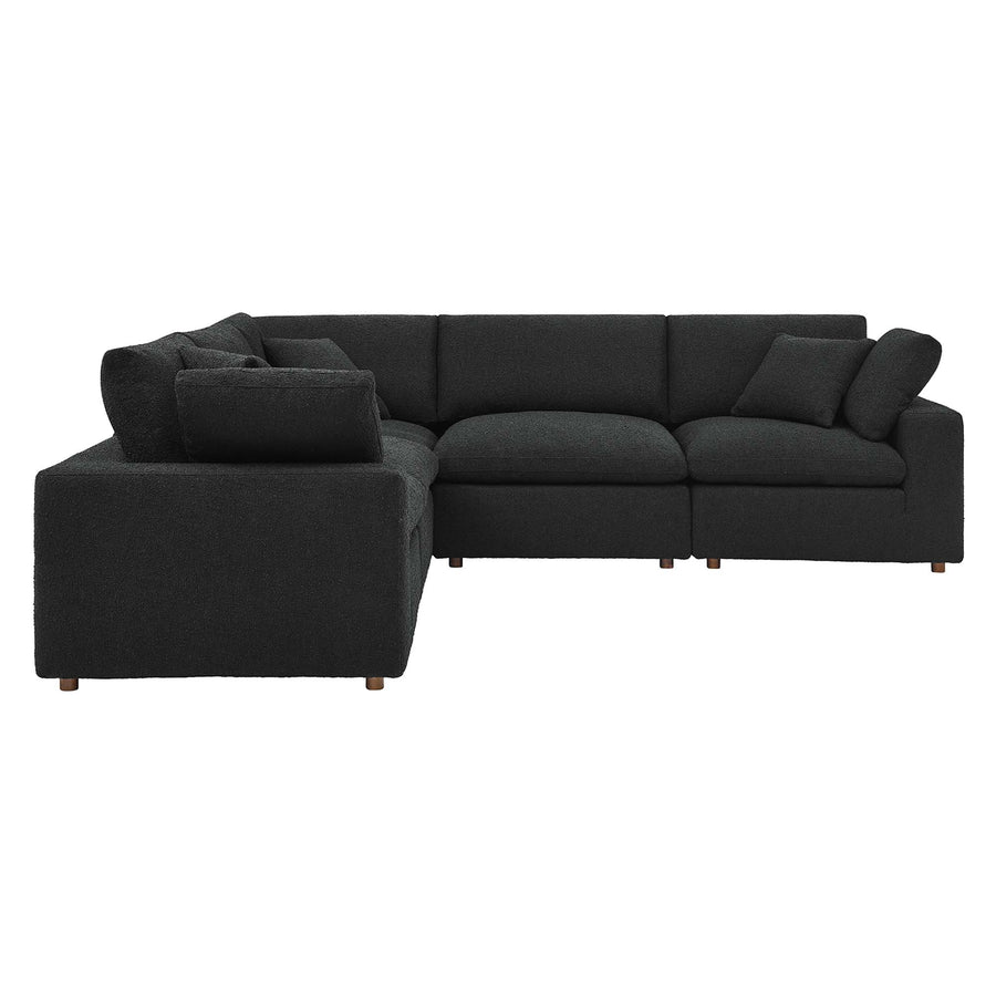 Linden 5-Piece Down Filled Overstuffed Boucle Sectional Sofa in Black