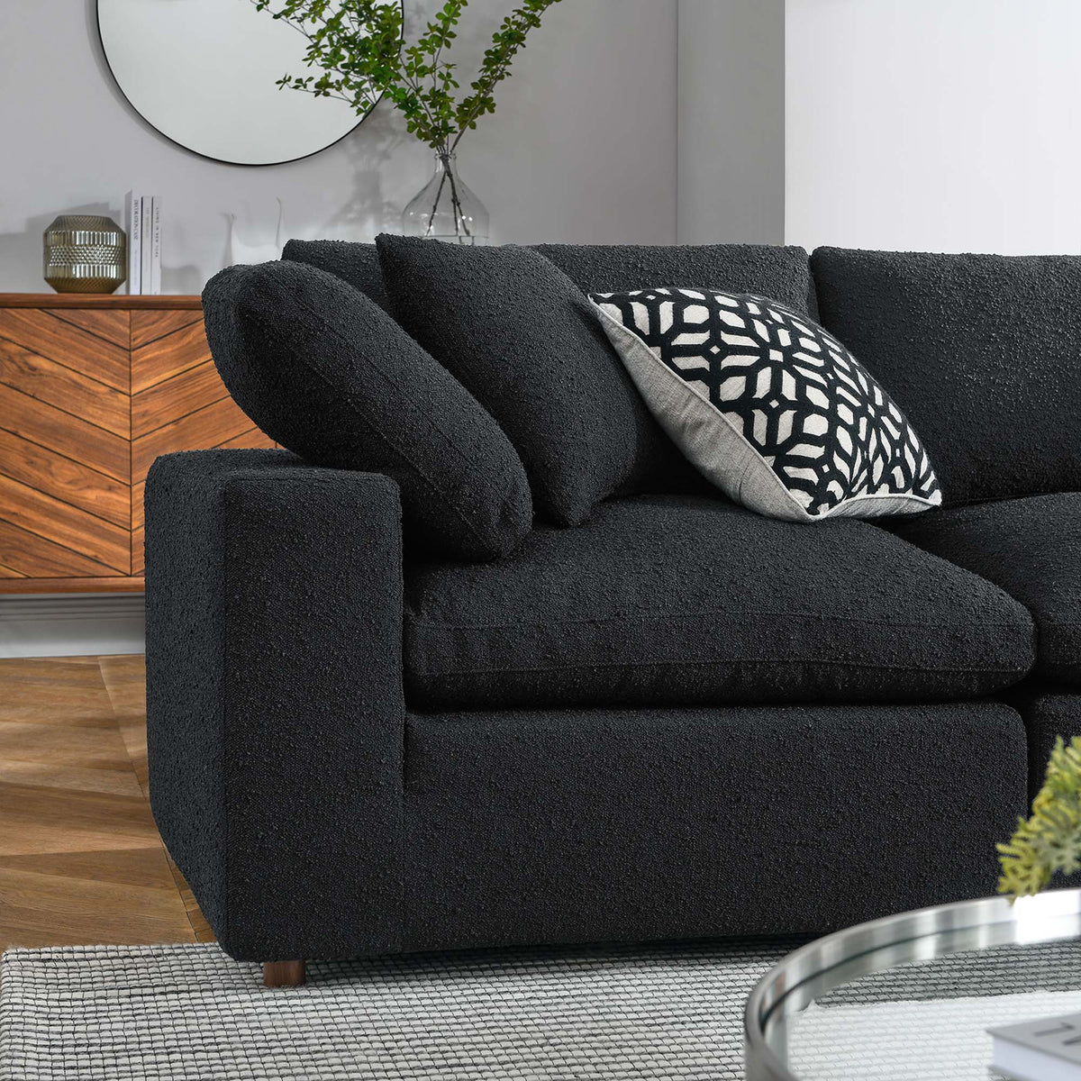 Commix 5-Piece Down Filled Overstuffed Boucle Sectional Sofa in Black