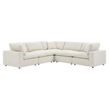 Linden 5-Piece Down Filled Overstuffed Boucle Sectional Sofa in Ivory