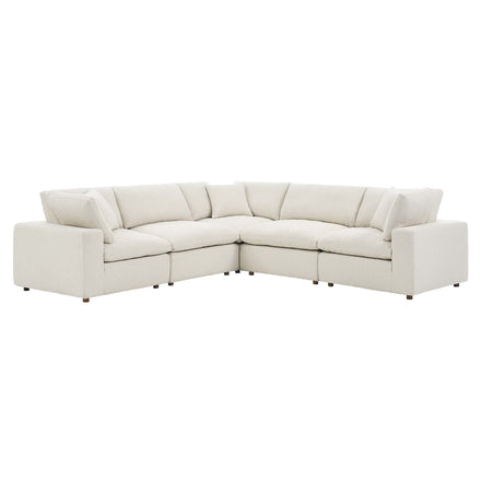 Commix 5-Piece Down Filled Overstuffed Boucle Sectional Sofa in Ivory
