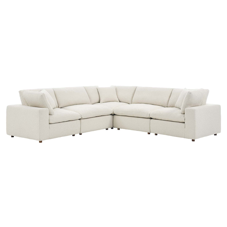 Linden 5-Piece Down Filled Overstuffed Boucle Sectional Sofa in Ivory