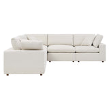 Linden 5-Piece Down Filled Overstuffed Boucle Sectional Sofa in Ivory