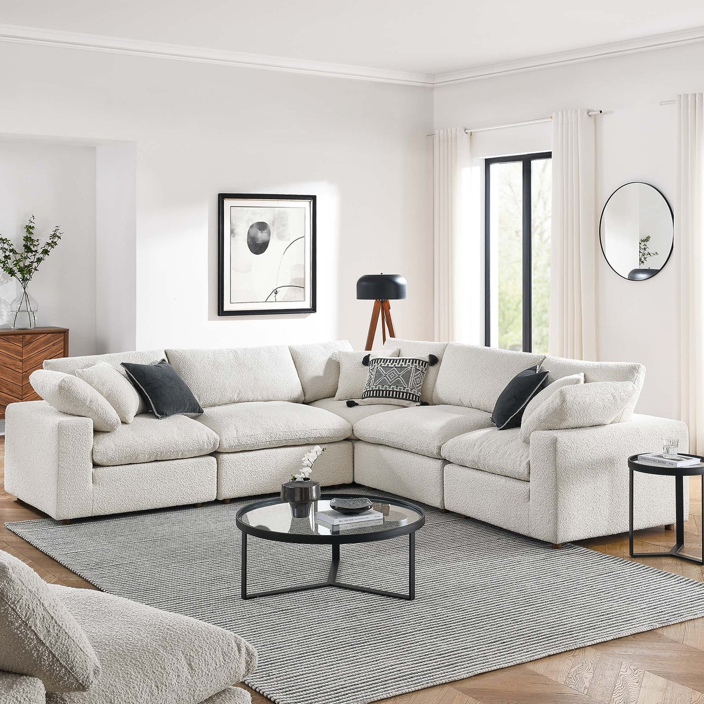Commix 5-Piece Down Filled Overstuffed Boucle Sectional Sofa by Furniture for America