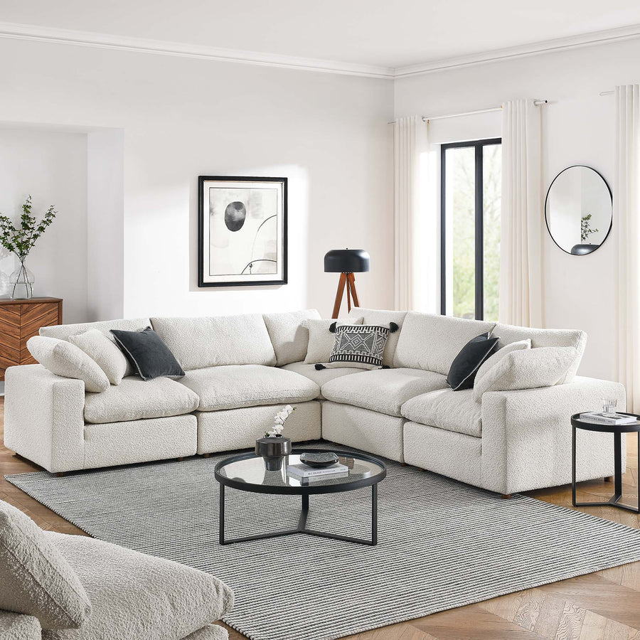 Linden 5-Piece Down Filled Overstuffed Boucle Sectional Sofa in Ivory