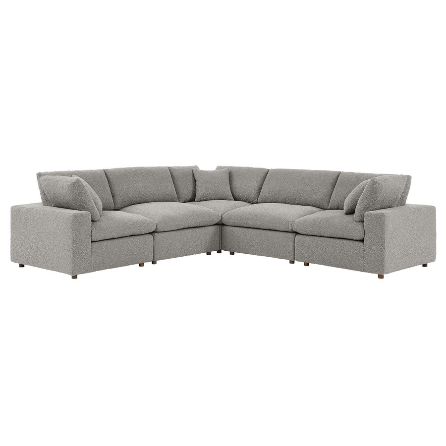 Linden 5-Piece Down Filled Overstuffed Boucle Sectional Sofa in Light Gray