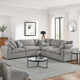 Linden 5-Piece Down Filled Overstuffed Boucle Sectional Sofa in Light Gray