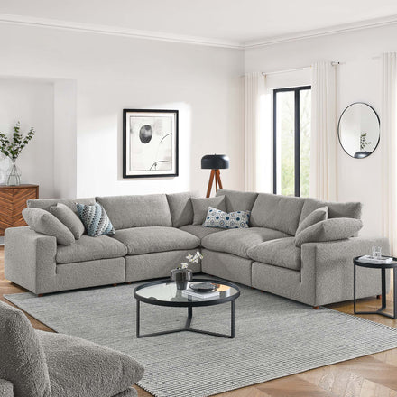 Commix 5-Piece Down Filled Overstuffed Boucle Sectional Sofa in Light Gray