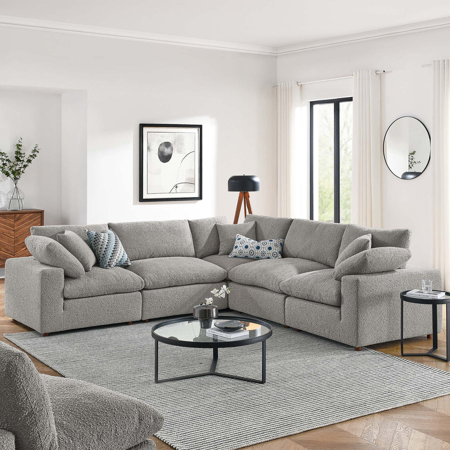 Linden 5-Piece Down Filled Overstuffed Boucle Sectional Sofa in Light Gray