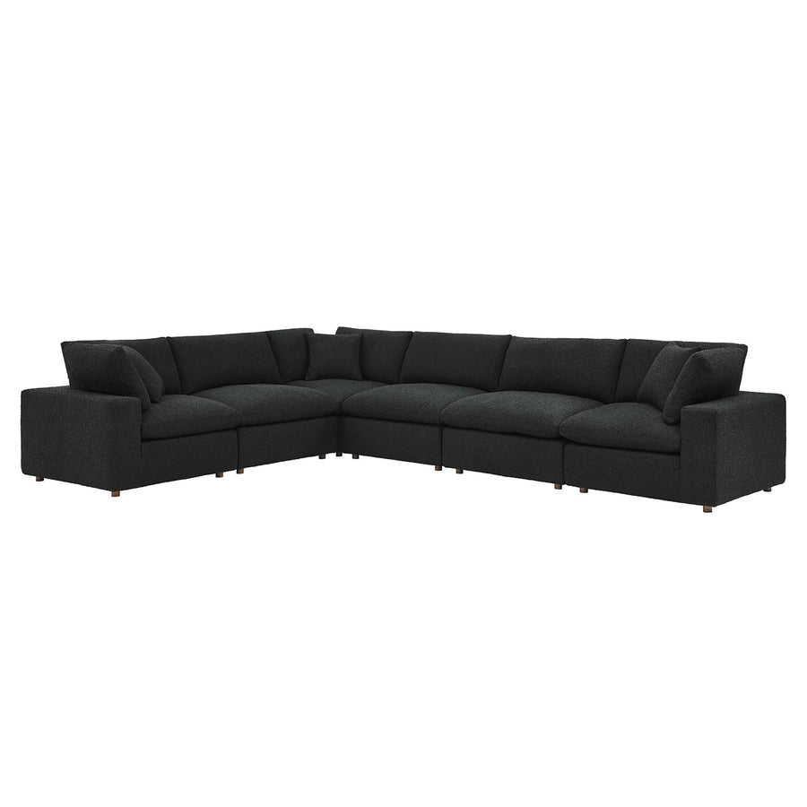 Linden 6-Piece Down Filled Overstuffed Boucle Fabric Sectional Sofa in Black