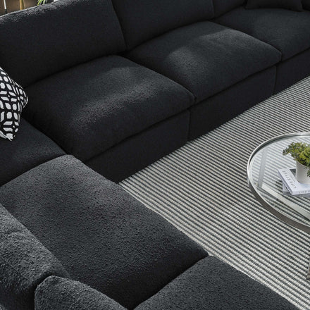 Commix 6-Piece Down Filled Overstuffed Boucle Fabric Sectional Sofa in Black