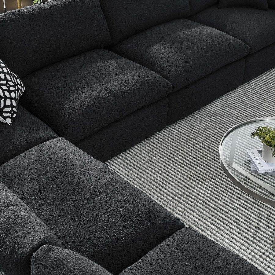 Linden 6-Piece Down Filled Overstuffed Boucle Fabric Sectional Sofa in Black