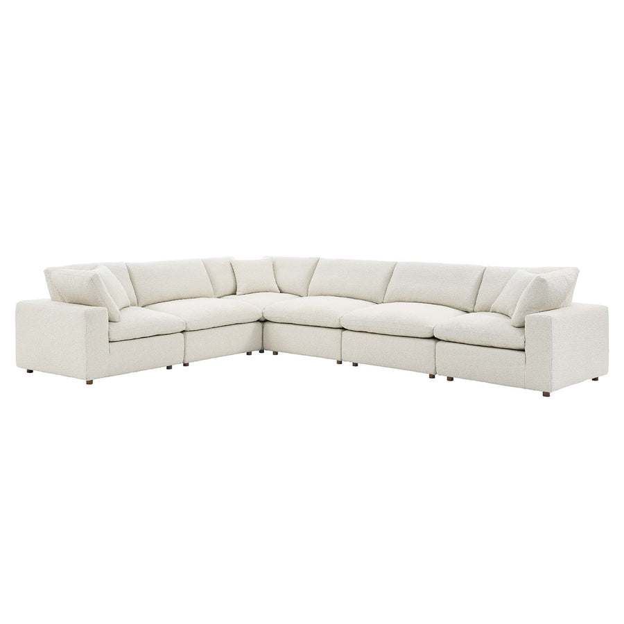 Linden 6-Piece Down Filled Overstuffed Boucle Fabric Sectional Sofa in Ivory