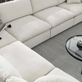 Linden 6-Piece Down Filled Overstuffed Boucle Fabric Sectional Sofa in Ivory