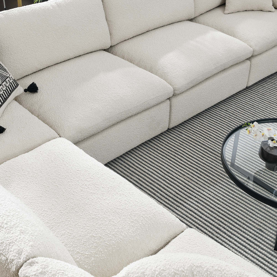 Linden 6-Piece Down Filled Overstuffed Boucle Fabric Sectional Sofa in Ivory