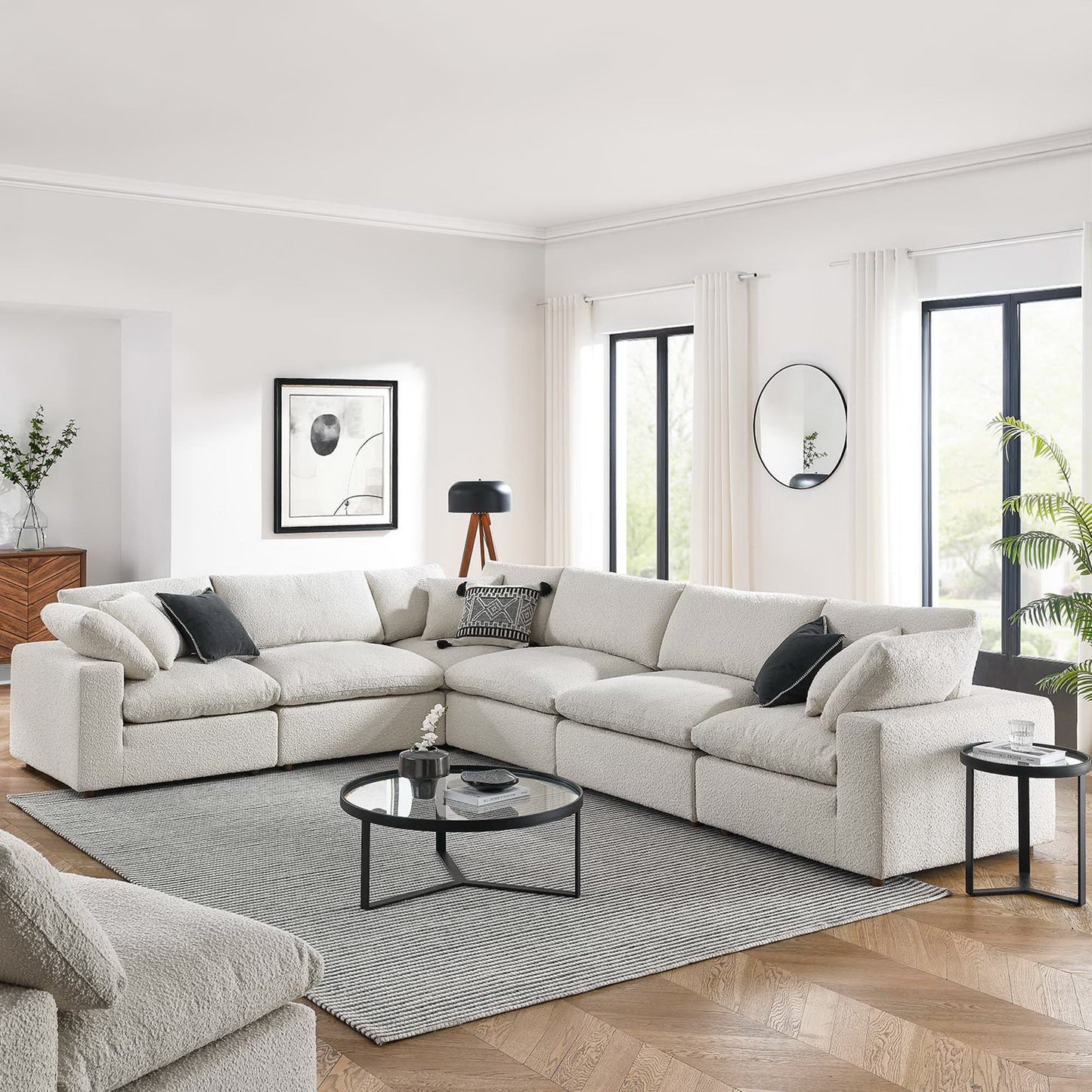 Commix 6-Piece Down Filled Overstuffed Boucle Fabric Sectional Sofa by Furniture for America