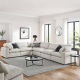 Linden 6-Piece Down Filled Overstuffed Boucle Fabric Sectional Sofa in Ivory