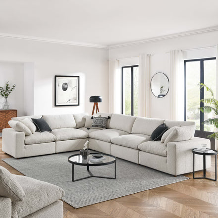 Commix 6-Piece Down Filled Overstuffed Boucle Fabric Sectional Sofa in Ivory