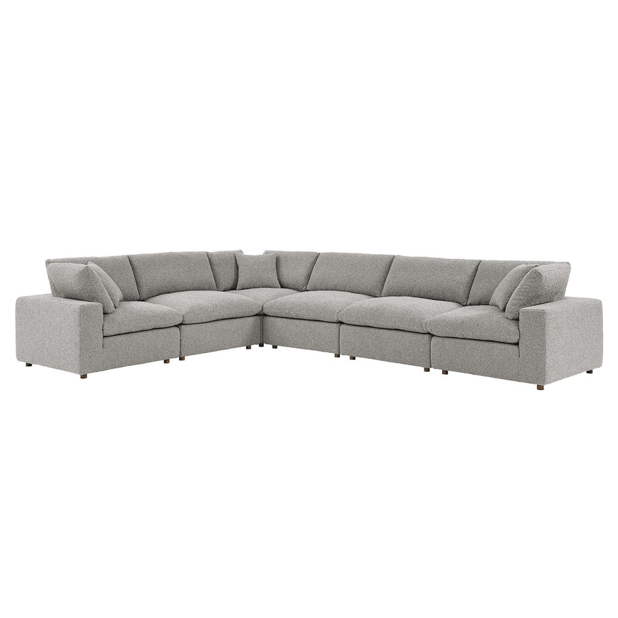 Linden 6-Piece Down Filled Overstuffed Boucle Fabric Sectional Sofa in Light Gray