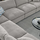 Linden 6-Piece Down Filled Overstuffed Boucle Fabric Sectional Sofa in Light Gray