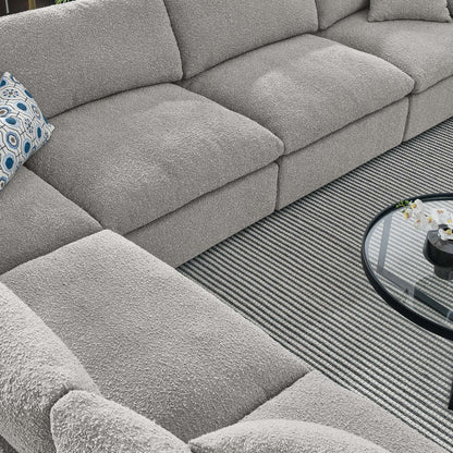 Commix 6-Piece Down Filled Overstuffed Boucle Fabric Sectional Sofa by Furniture for America
