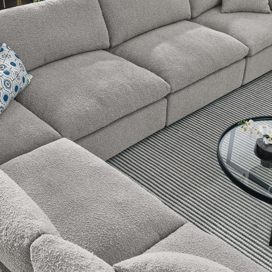 Linden 6-Piece Down Filled Overstuffed Boucle Fabric Sectional Sofa in Light Gray