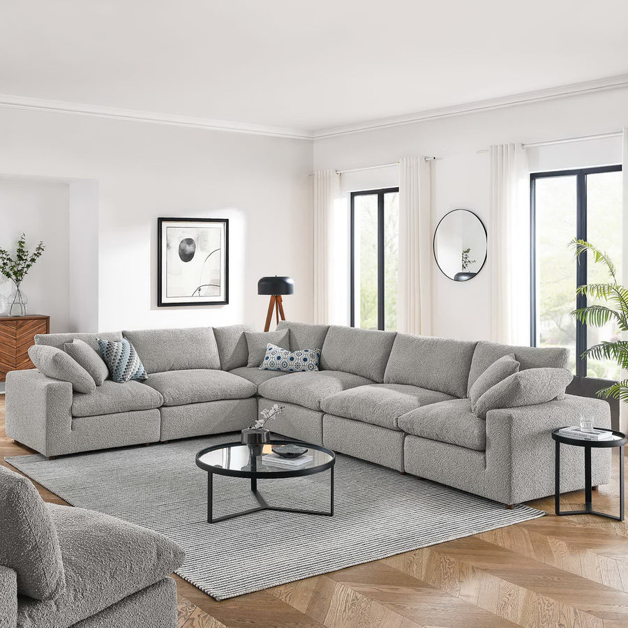 Linden 6-Piece Down Filled Overstuffed Boucle Fabric Sectional Sofa in Light Gray