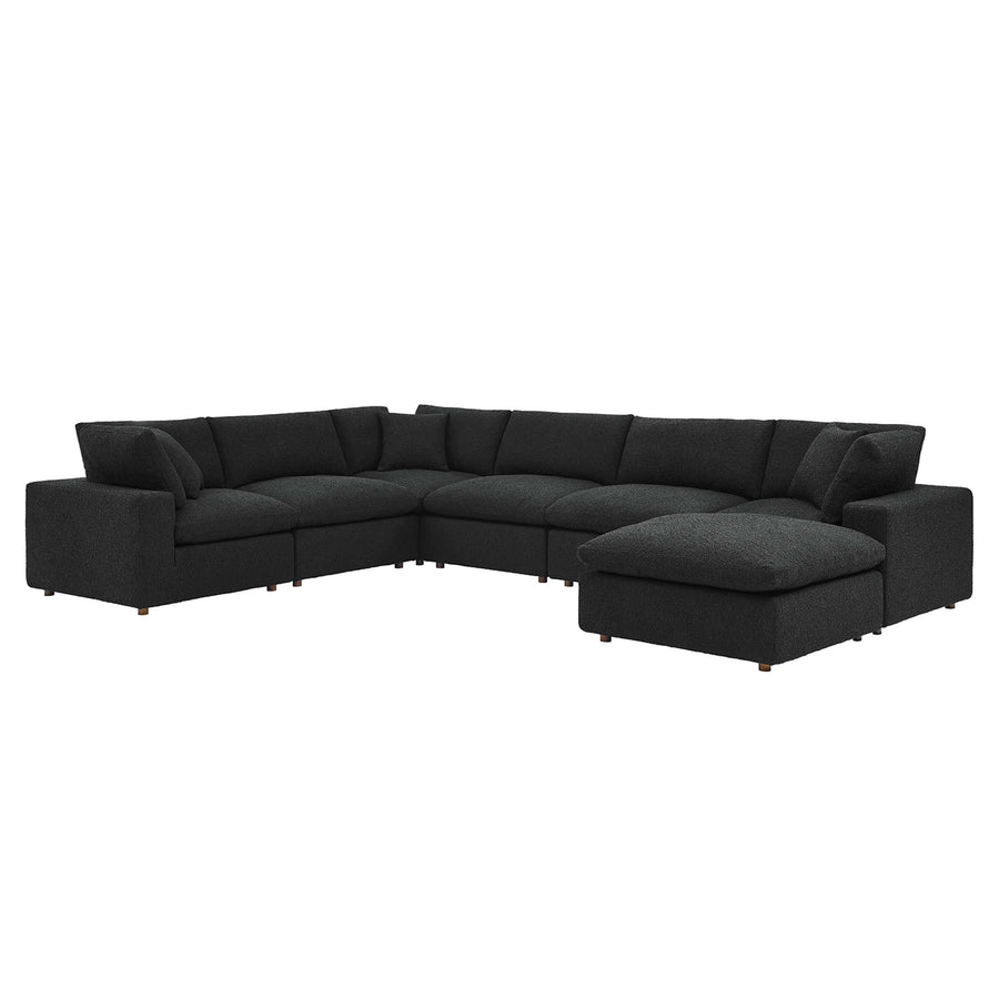 Linden 7-Piece Down Filled Overstuffed Boucle Sectional Sofa in Black