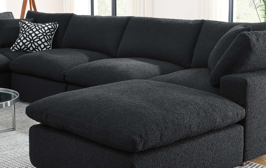 Linden 7-Piece Down Filled Overstuffed Boucle Sectional Sofa in Black