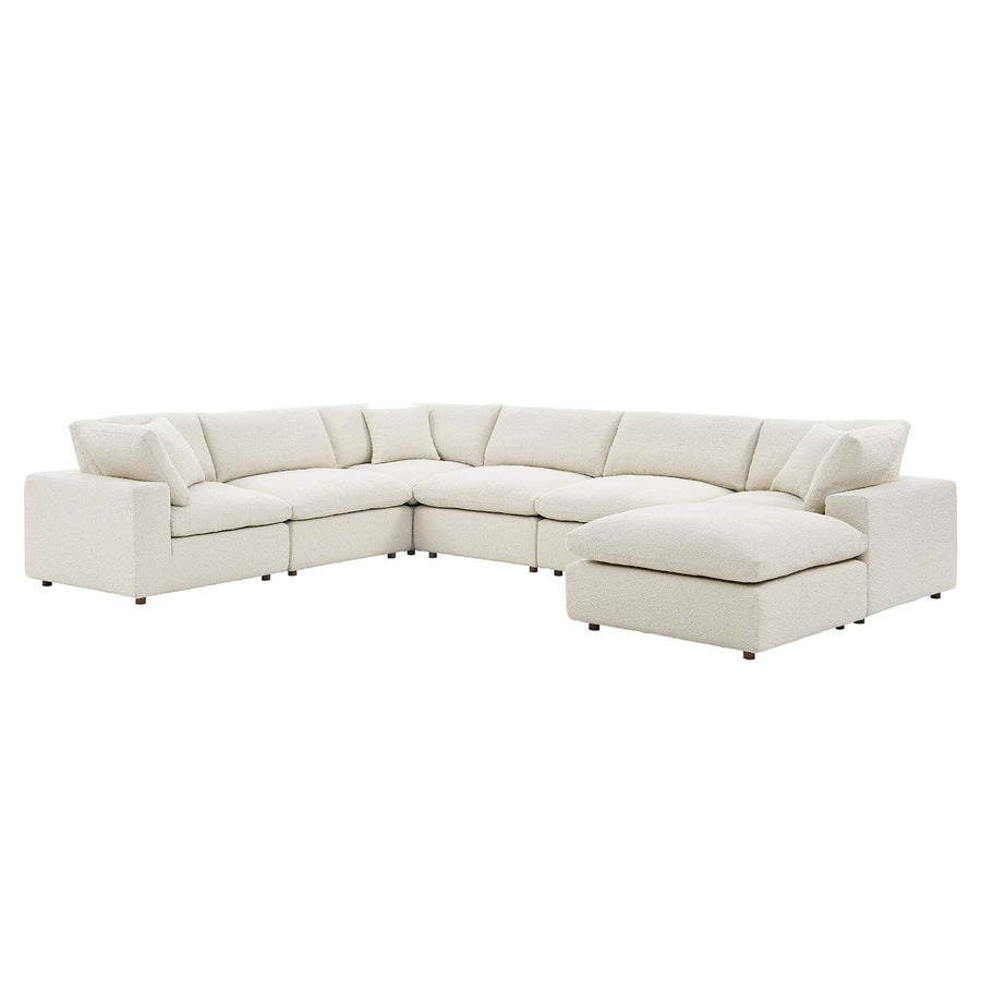 Linden 7-Piece Down Filled Overstuffed Boucle Sectional Sofa in Ivory