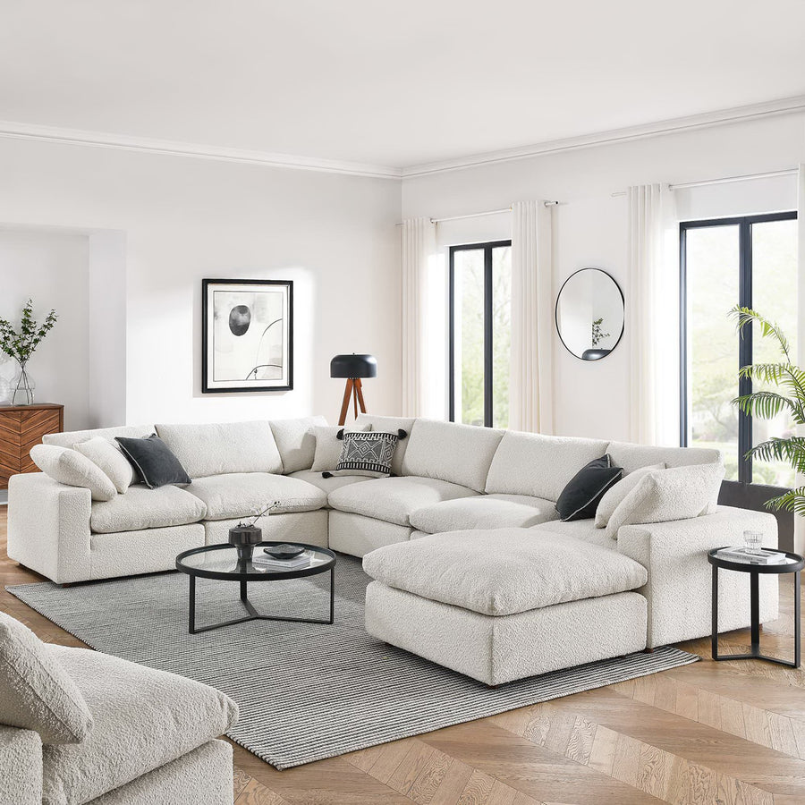 Linden 7-Piece Down Filled Overstuffed Boucle Sectional Sofa in Ivory