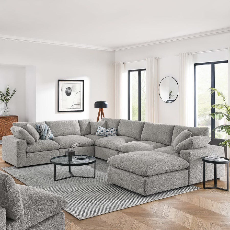 Linden 7-Piece Down Filled Overstuffed Boucle Sectional Sofa in Light Gray