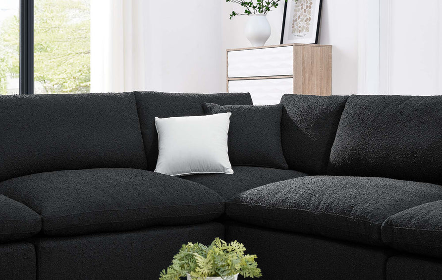 Linden 8-Piece Down Filled Overstuffed Boucle Fabric Sectional Sofa in Black