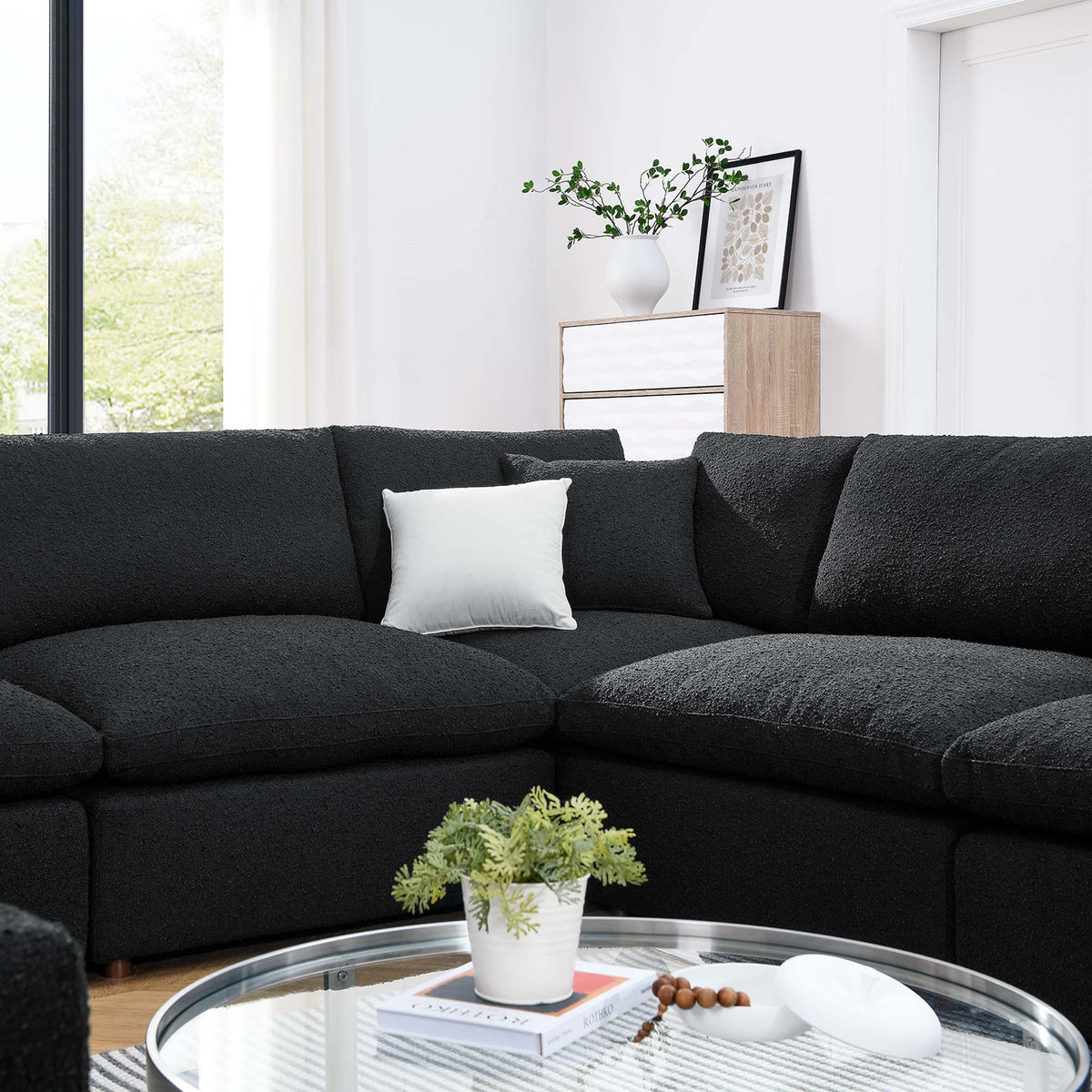 Commix 8-Piece Down Filled Overstuffed Boucle Fabric Sectional Sofa in Black