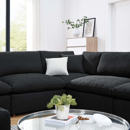 Commix 8-Piece Down Filled Overstuffed Boucle Fabric Sectional Sofa in Black