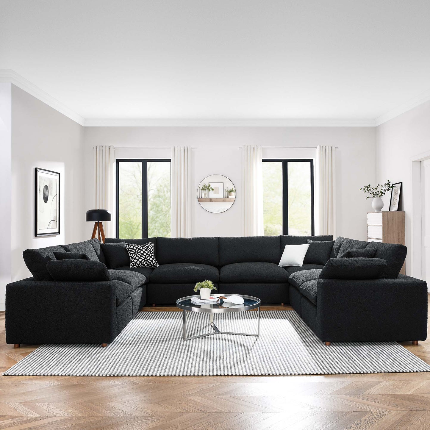 Commix 8-Piece Down Filled Overstuffed Boucle Fabric Sectional Sofa by Furniture for America