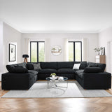 Linden 8-Piece Down Filled Overstuffed Boucle Fabric Sectional Sofa in Black