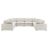 Linden 8-Piece Down Filled Overstuffed Boucle Fabric Sectional Sofa in Ivory