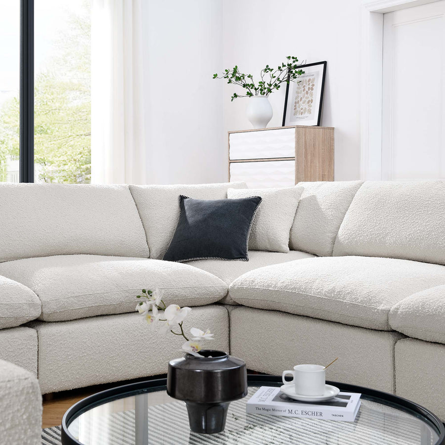 Linden 8-Piece Down Filled Overstuffed Boucle Fabric Sectional Sofa in Ivory