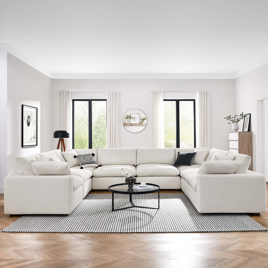 Linden 8-Piece Down Filled Overstuffed Boucle Fabric Sectional Sofa in Ivory