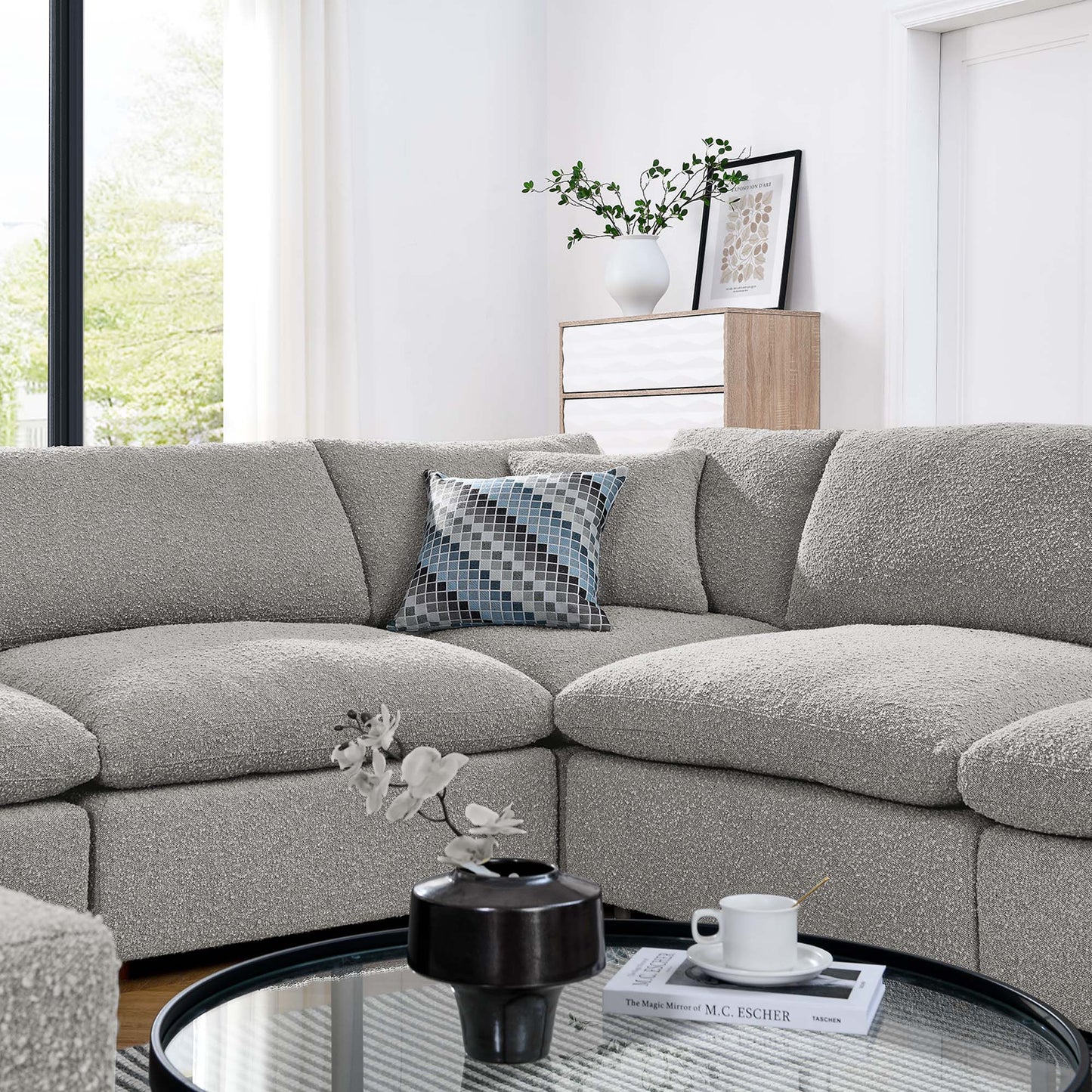 Commix 8-Piece Down Filled Overstuffed Boucle Fabric Sectional Sofa by Furniture for America